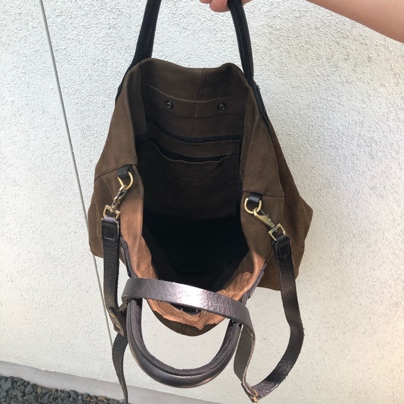 Jas M.B. Dark Olive Suede Tote w Blk Leather Trim - Picture 3 of 8